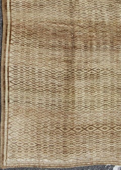 Vintage Turkish Oushak Kars Rug with Tan & Brown Diamond Pattern, Ivory Accents