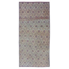 Oushak turco vintage Konya-Tulu con fiori e disegni a reticolo