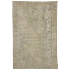 Alfombra de guerra vintage turca Oushak con paisaje pictórico y Amish Shaker Style