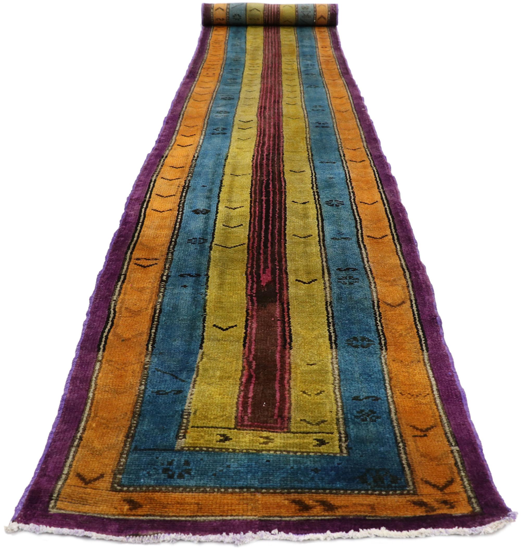 Vintage Turkish Oushak Long Hallway Runner with Art Deco Style For Sale 4