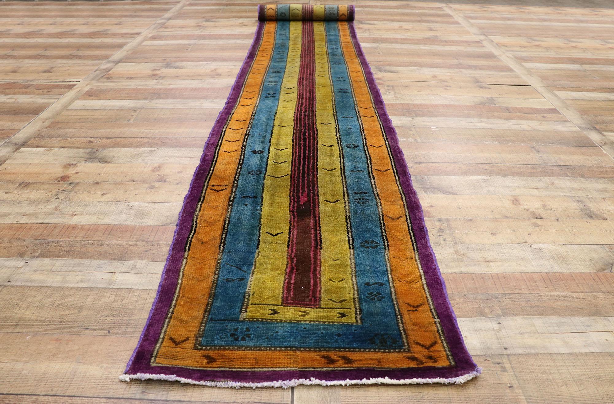 Vintage Turkish Oushak Long Hallway Runner with Art Deco Style For Sale 2