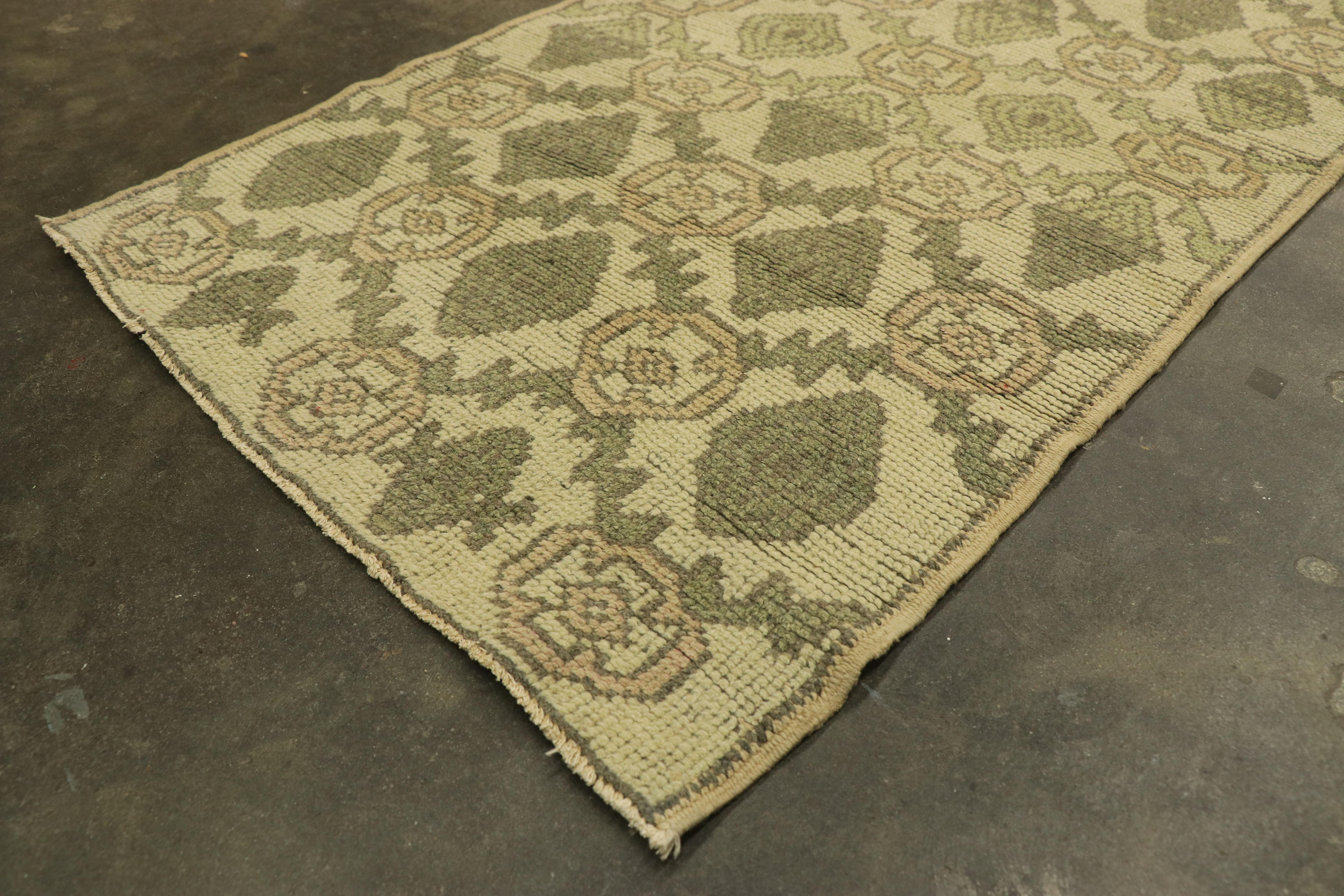 Hand-Knotted Vintage Turkish Oushak Long Hallway Runner with Queen Anne Late Victorian Style For Sale