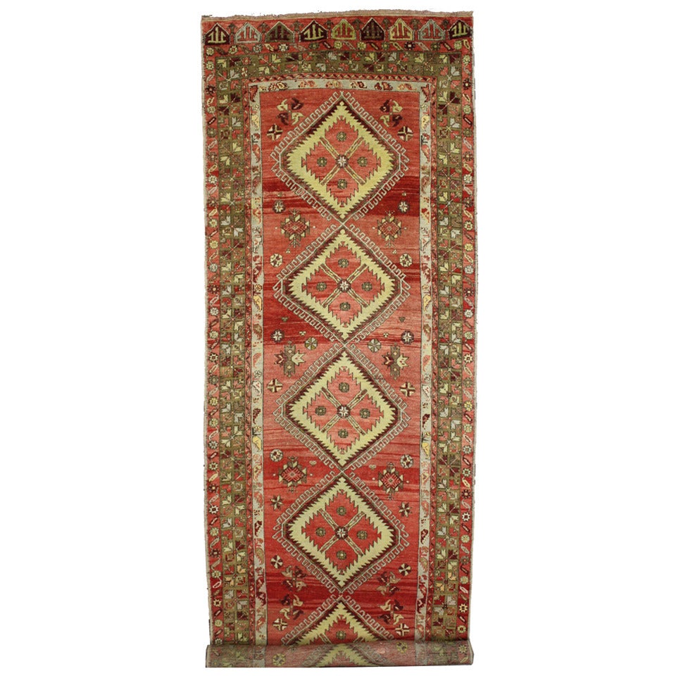 Vintage​ Turkish Oushak Long Runner with Mid-Century Modern Tribal Style  For Sale 3