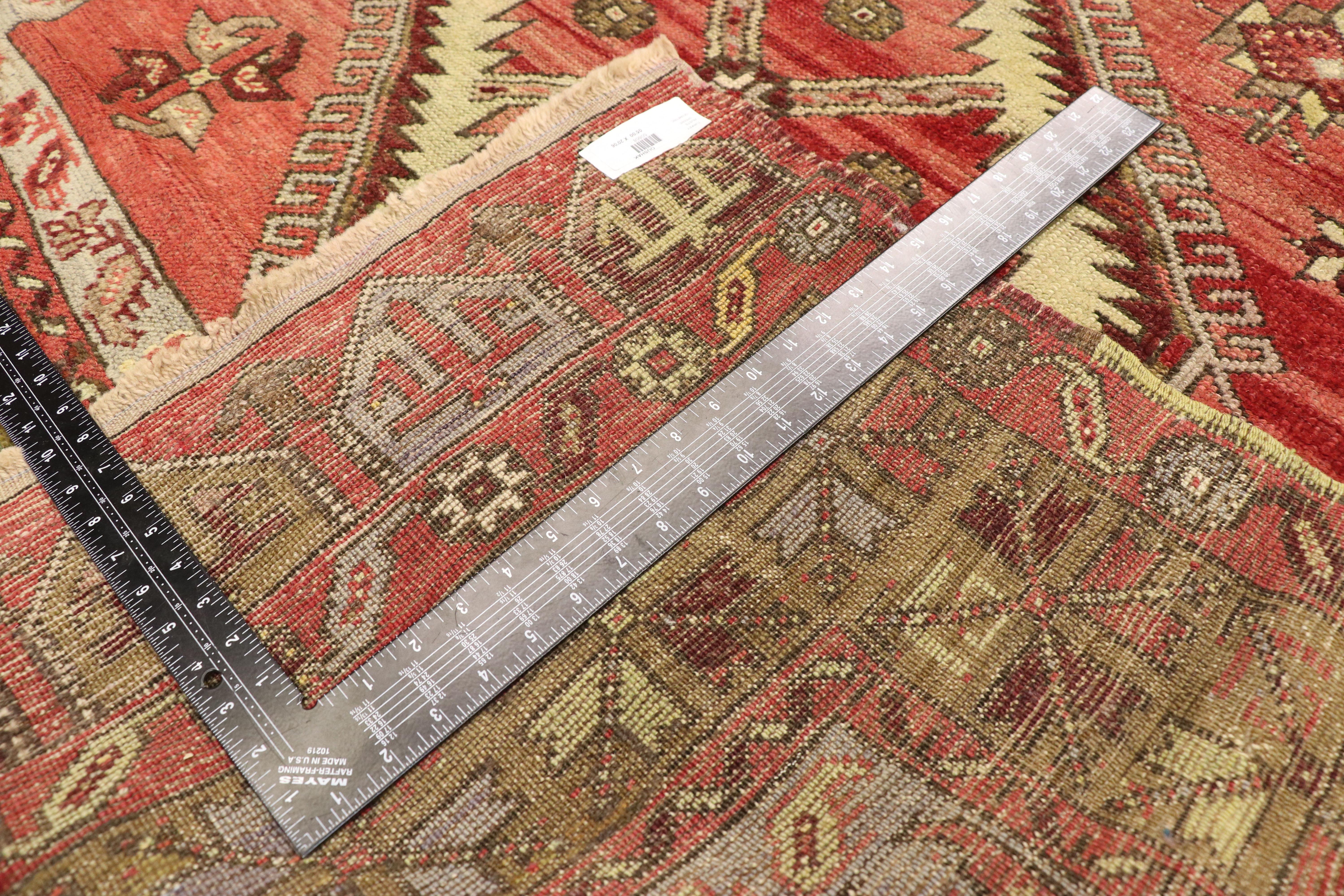 Vintage​ Turkish Oushak Long Runner with Mid-Century Modern Tribal Style  In Good Condition For Sale In Dallas, TX