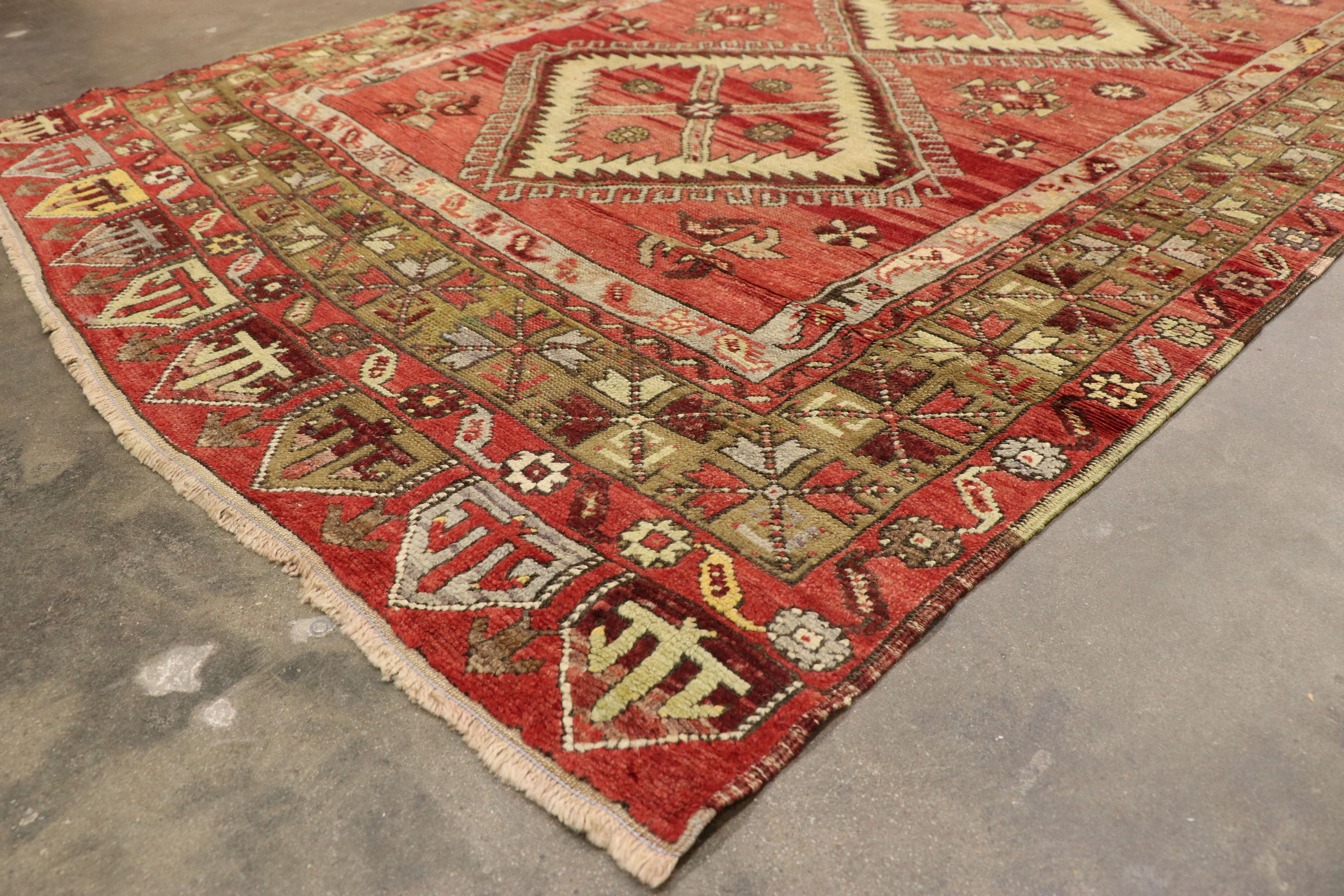 20th Century Vintage​ Turkish Oushak Long Runner with Mid-Century Modern Tribal Style  For Sale