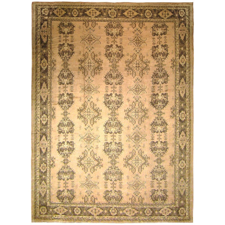 Vintage Turkish Oushak Oriental Carpet, in Large Square Size w/ Repeating Design For Sale