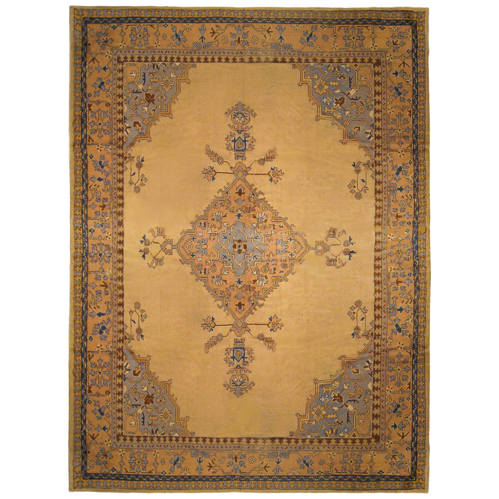Vintage Turkish Oushak Oriental Rug, in Room Size, with Medallion on Open Field