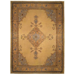 Vintage Turkish Oushak Oriental Rug, in Room Size, with Medallion on Open Field