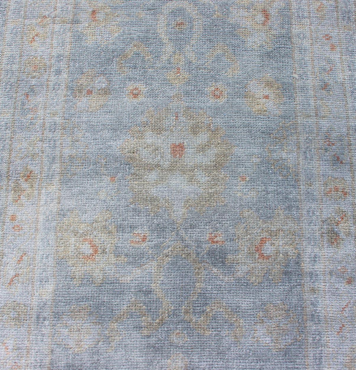 Wool Vintage Turkish Oushak Over-Dyed Runner in Gray-Blue