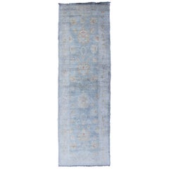 Vintage Turkish Oushak Over-Dyed Runner in Gray-Blue