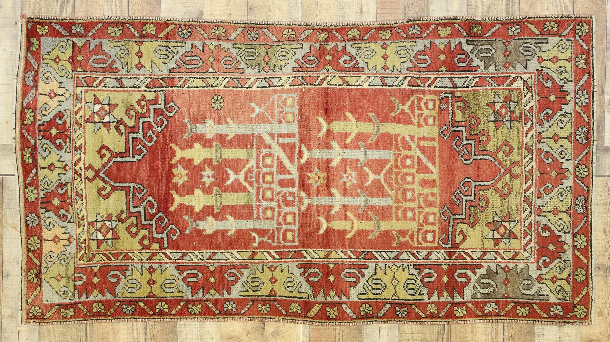 Wool Vintage Turkish Oushak Prayer Rug, Anatolian Prayer Rug