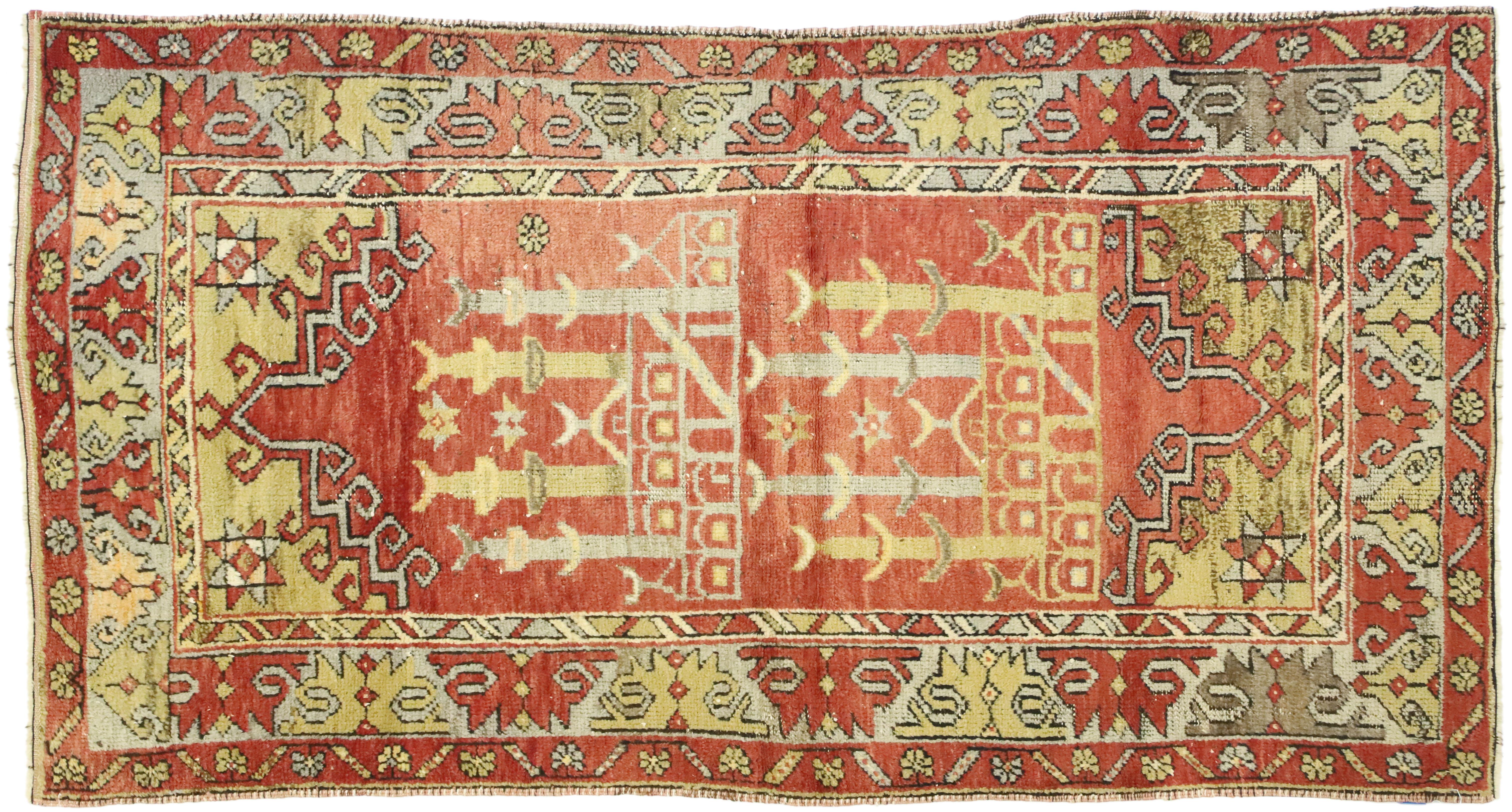 Vintage Turkish Oushak Prayer Rug, Anatolian Prayer Rug 3
