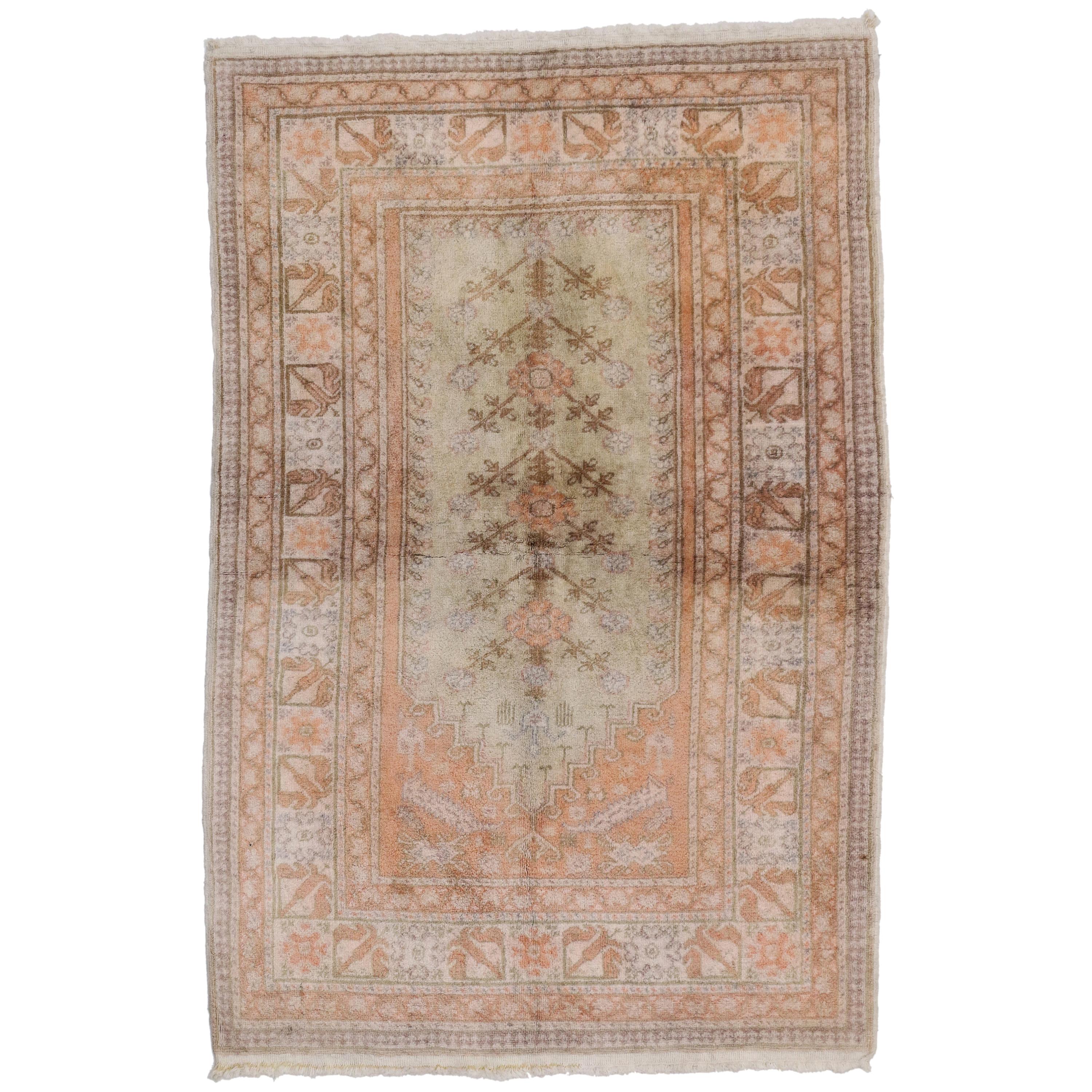 Vintage Turkish Oushak Prayer Rug, Anatolian Prayer Rug For Sale