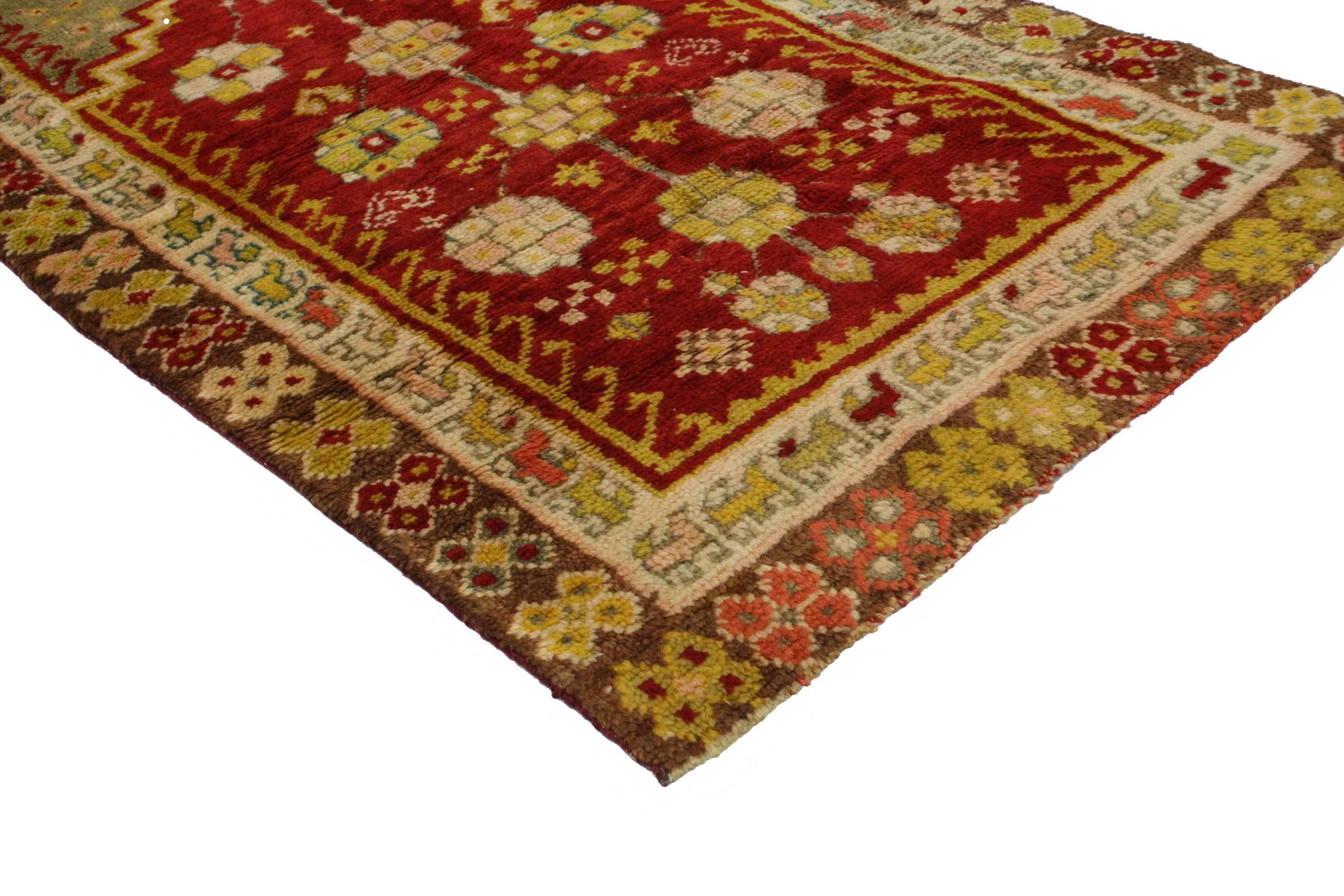 Modern Vintage Turkish Oushak Prayer Rug, Kitchen, Foyer or Entry Rug For Sale