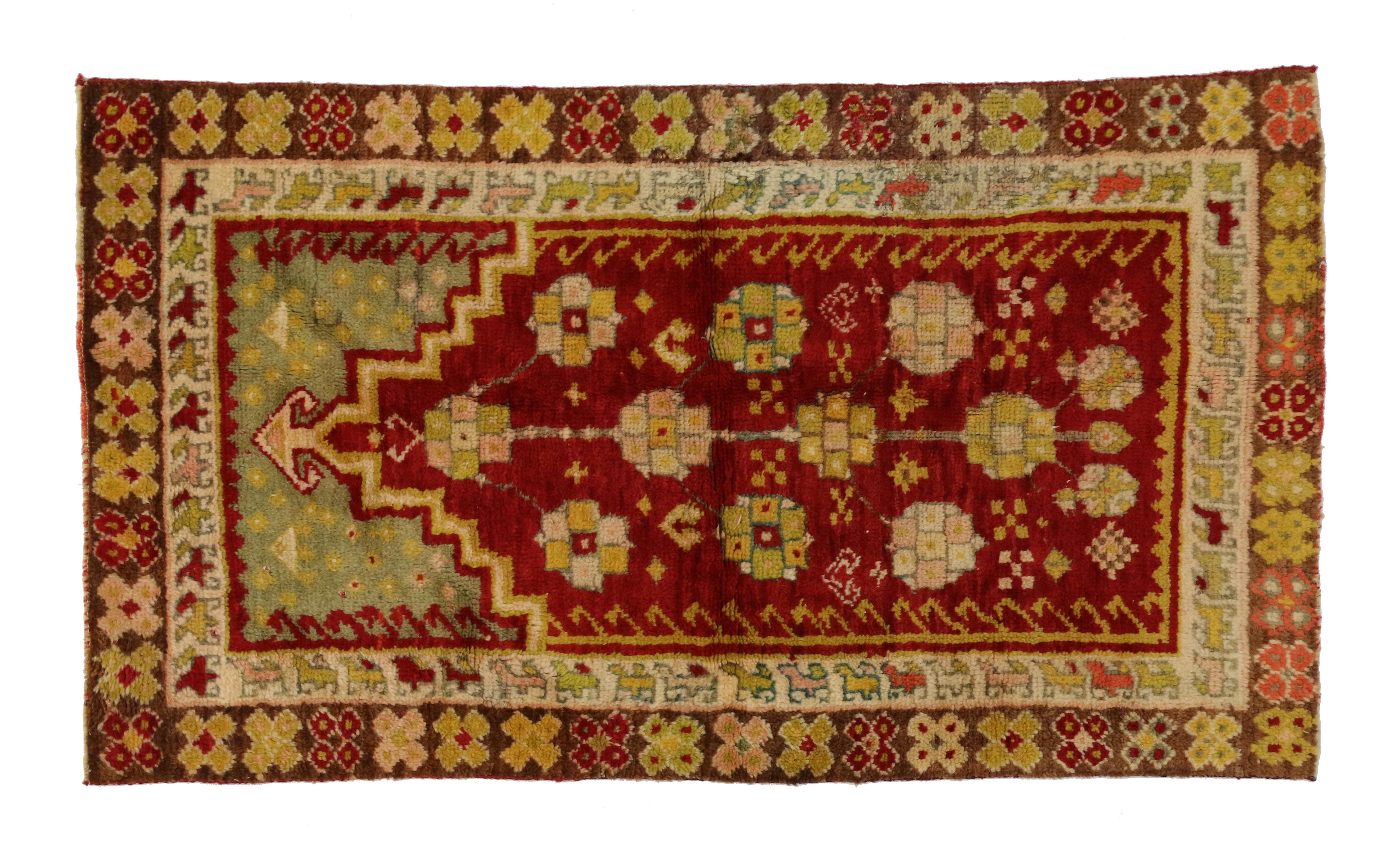 Hand-Knotted Vintage Turkish Oushak Prayer Rug, Kitchen, Foyer or Entry Rug For Sale