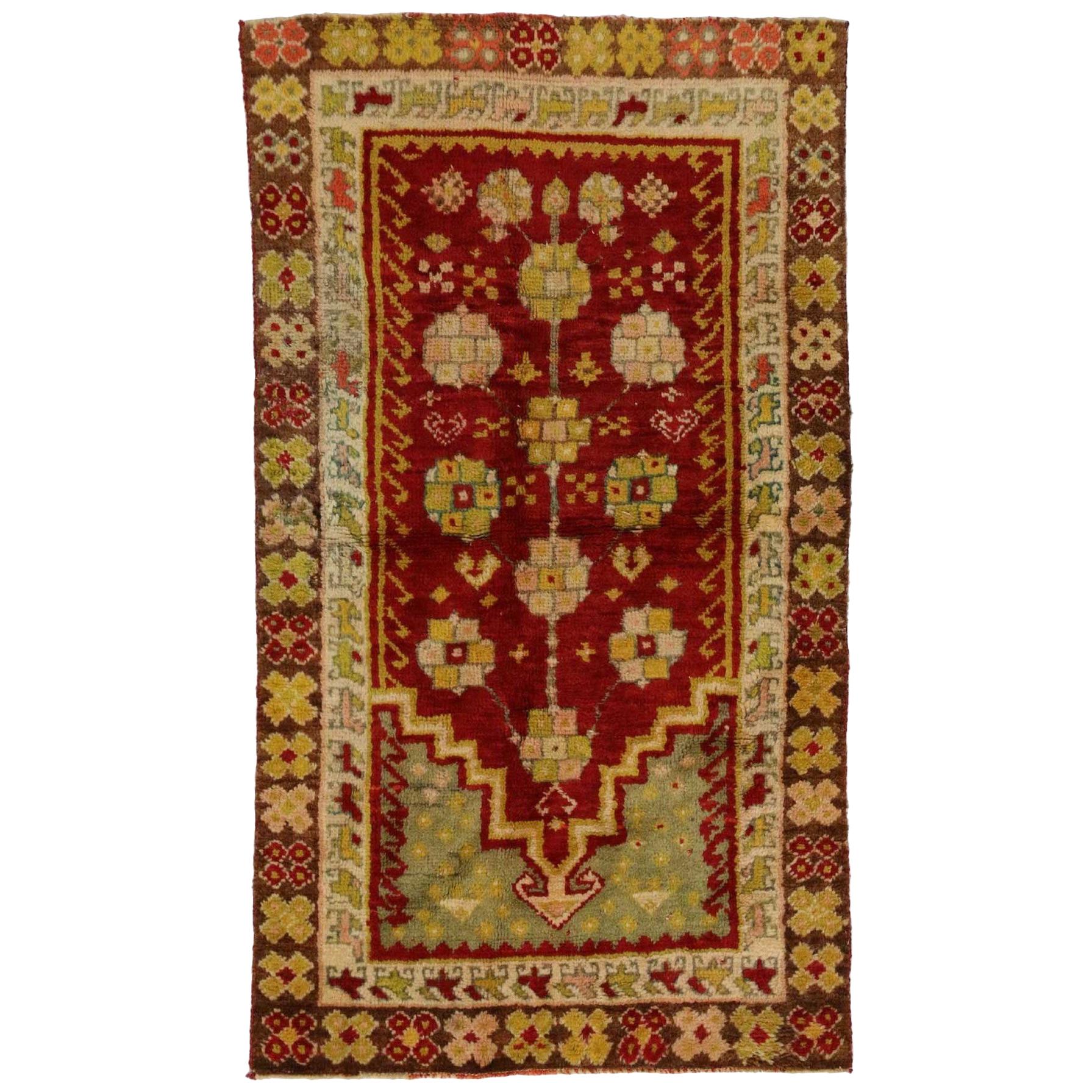 Vintage Turkish Oushak Prayer Rug, Kitchen, Foyer or Entry Rug