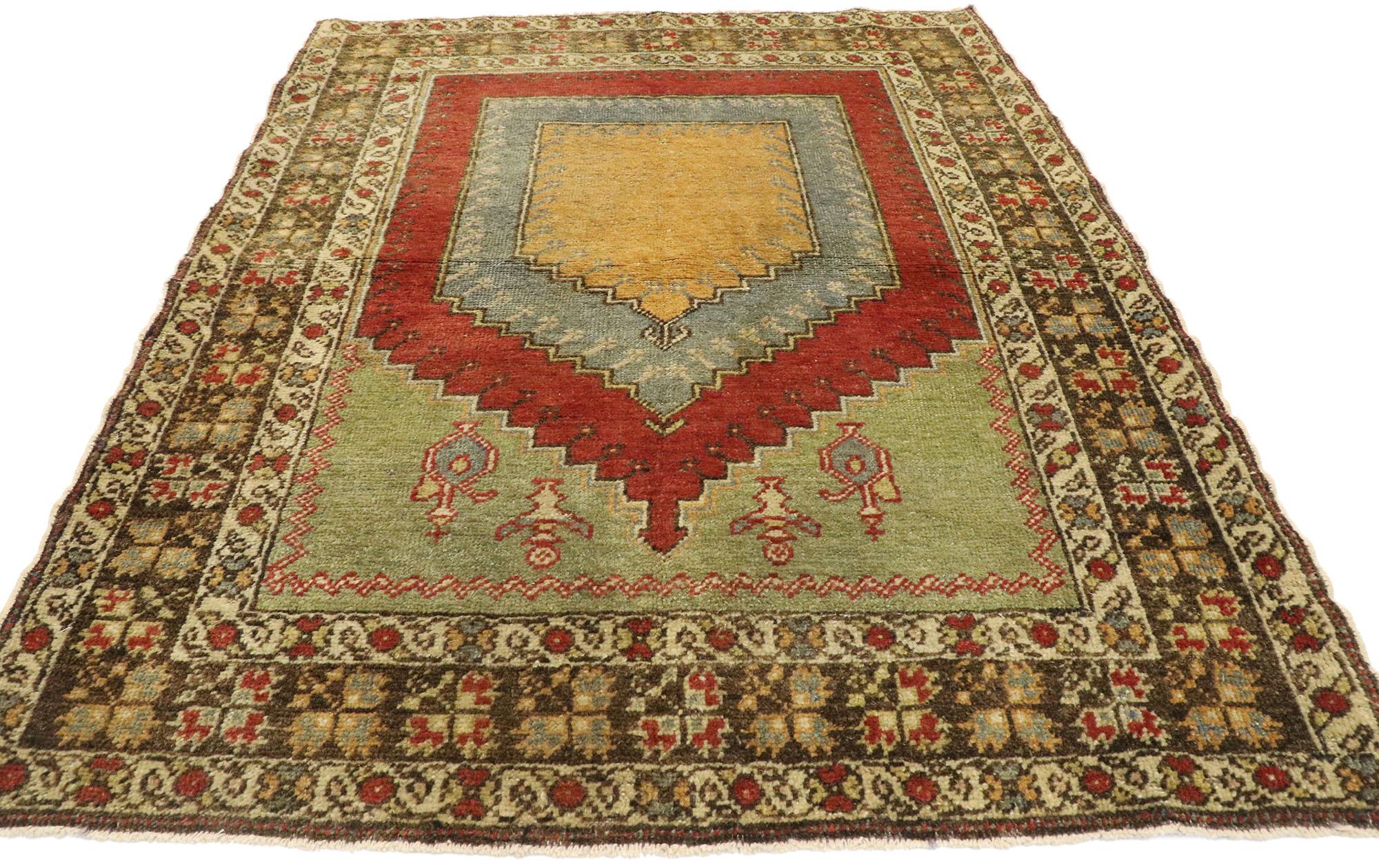 Hand-Knotted Vintage Turkish Oushak Prayer Rug with Craftsman Style For Sale
