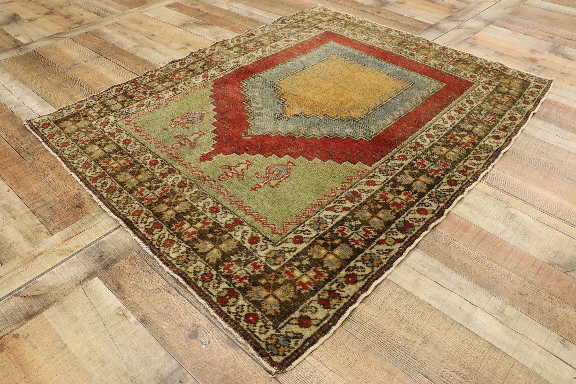 Wool Vintage Turkish Oushak Prayer Rug with Craftsman Style For Sale