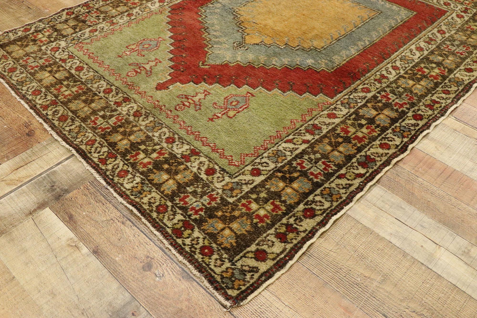 Vintage Turkish Oushak Prayer Rug with Craftsman Style For Sale 1