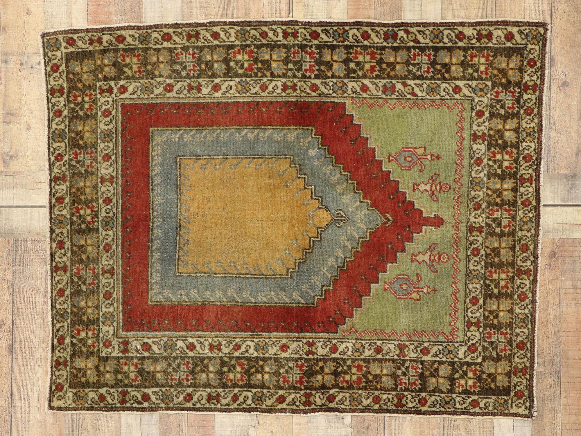 Vintage Turkish Oushak Prayer Rug with Craftsman Style For Sale 3
