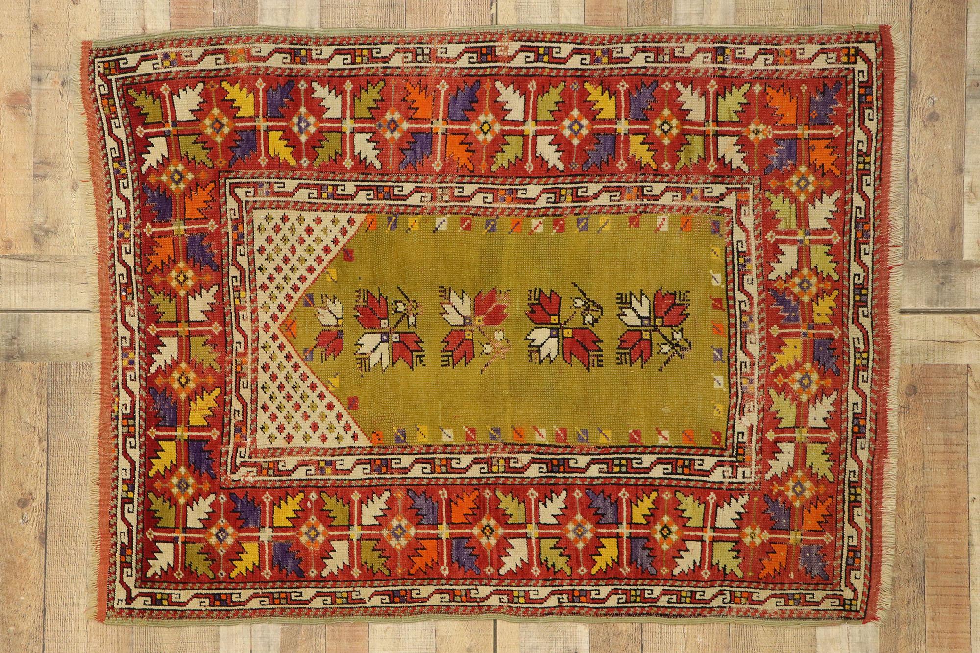 Vintage Turkish Oushak Prayer Rug with Craftsman Style 3