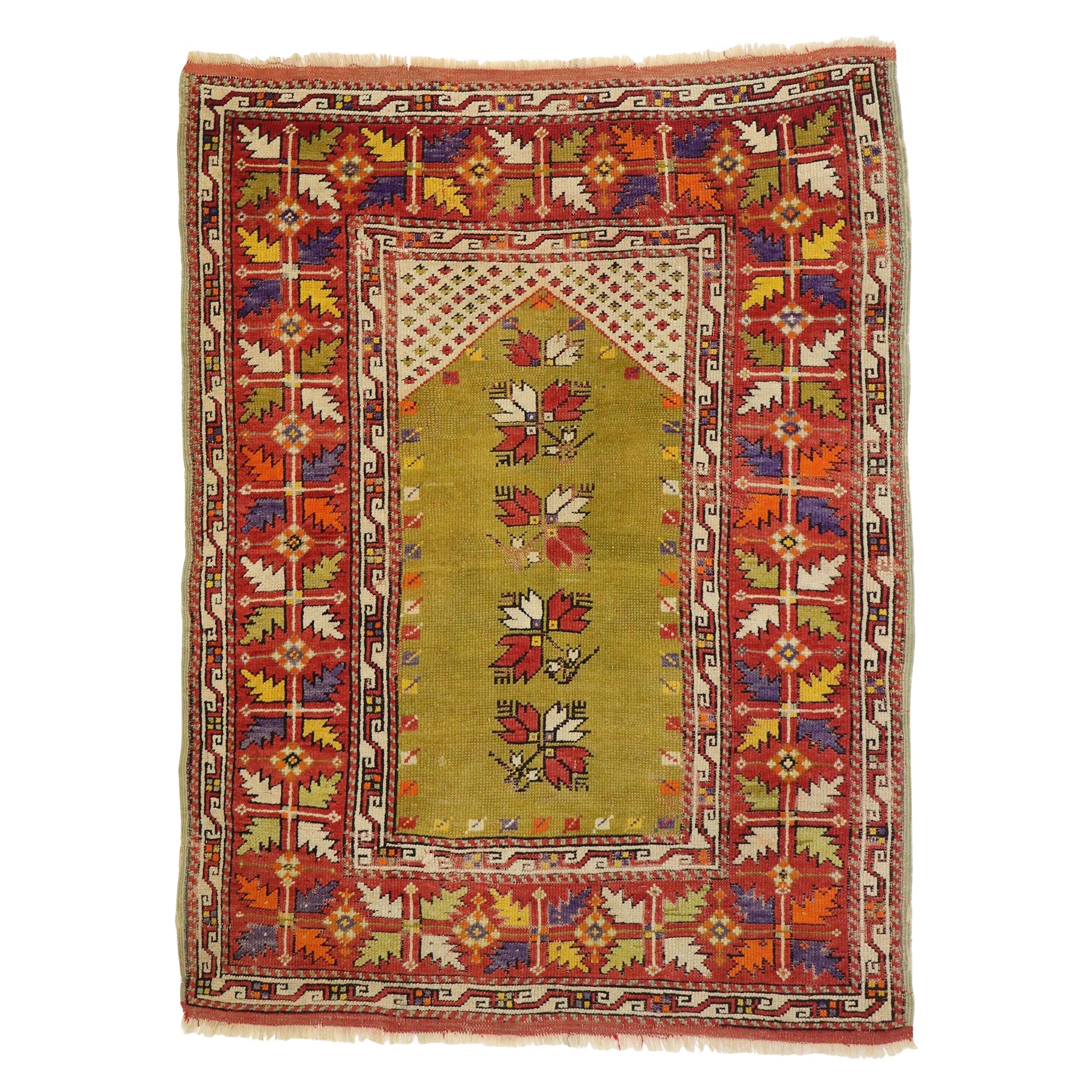 Vintage Turkish Oushak Prayer Rug with Craftsman Style