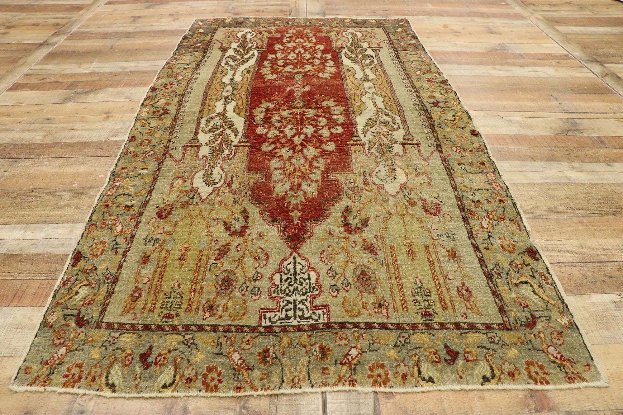 Vintage Turkish Oushak Prayer Rug with Rustic Tuscan Style For Sale 2