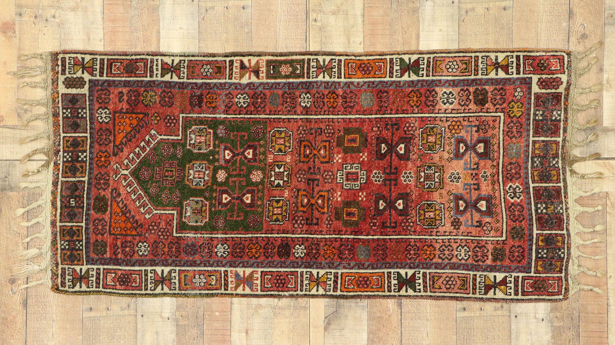 Vintage Turkish Oushak Prayer Rug with Tribal Folk Art Charm For Sale 3