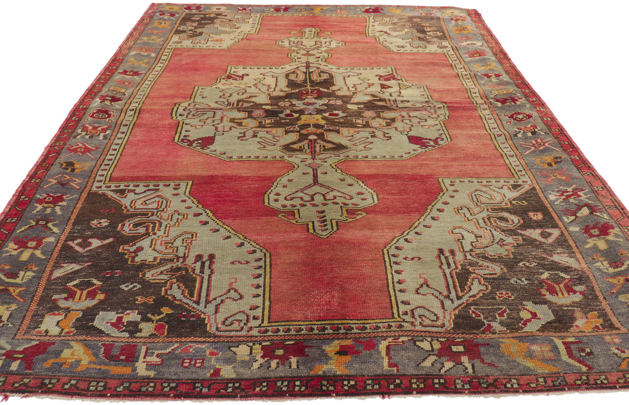 Türkischer Oushak-Teppich im Vintage-Stil, 04'08 x 07'02 (Handgeknüpft) im Angebot