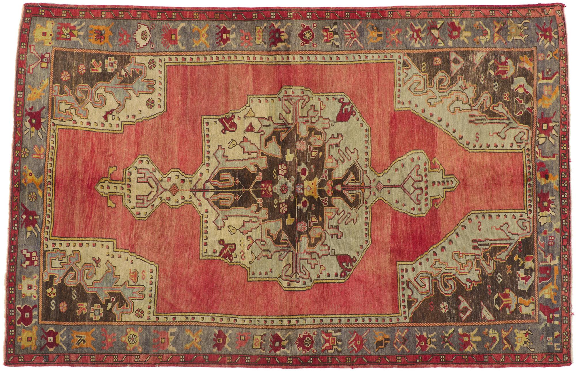 Türkischer Oushak-Teppich im Vintage-Stil, 04'08 x 07'02 im Angebot 4