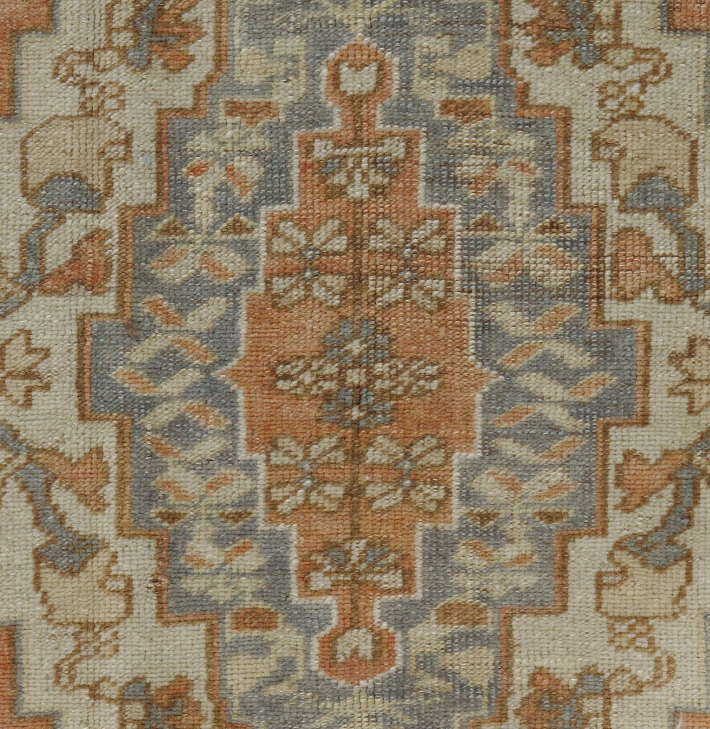 Vintage Turkish Blue Red Hand Knotted Oushak Rug For Sale 1