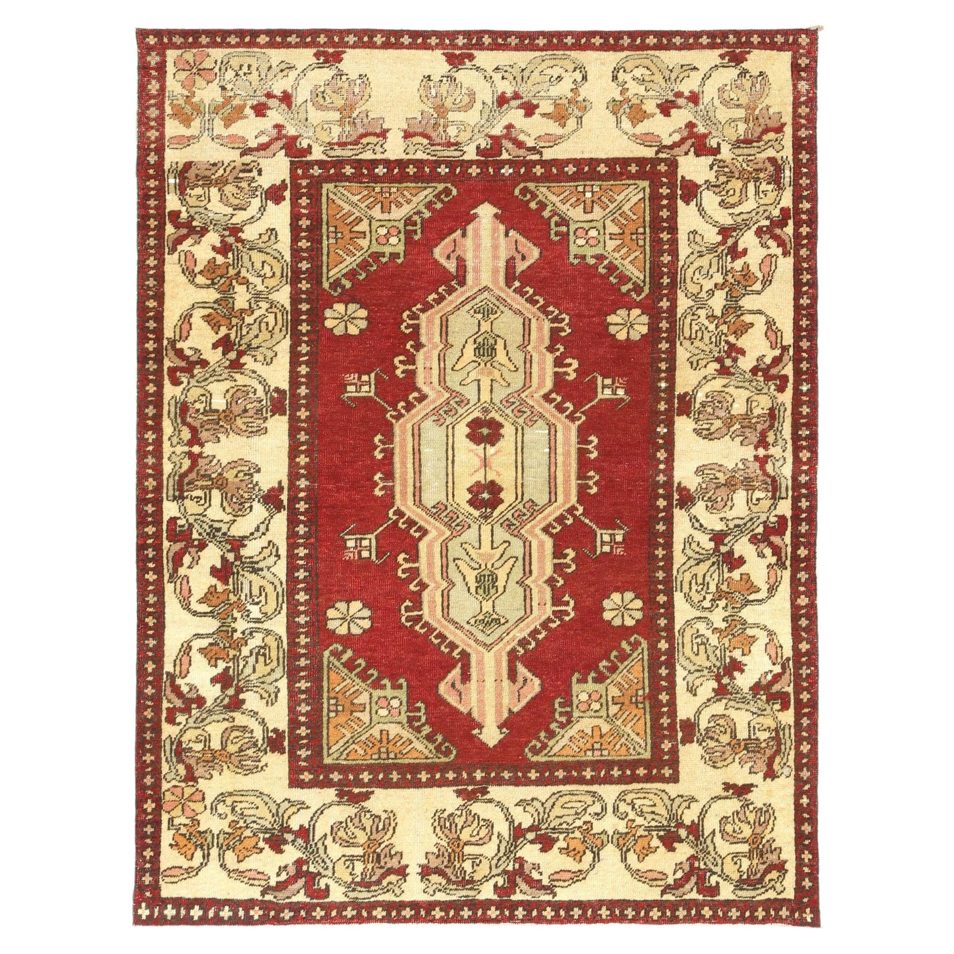 Vintage Turkish Oushak Rug - 3'6" x 4'10" For Sale
