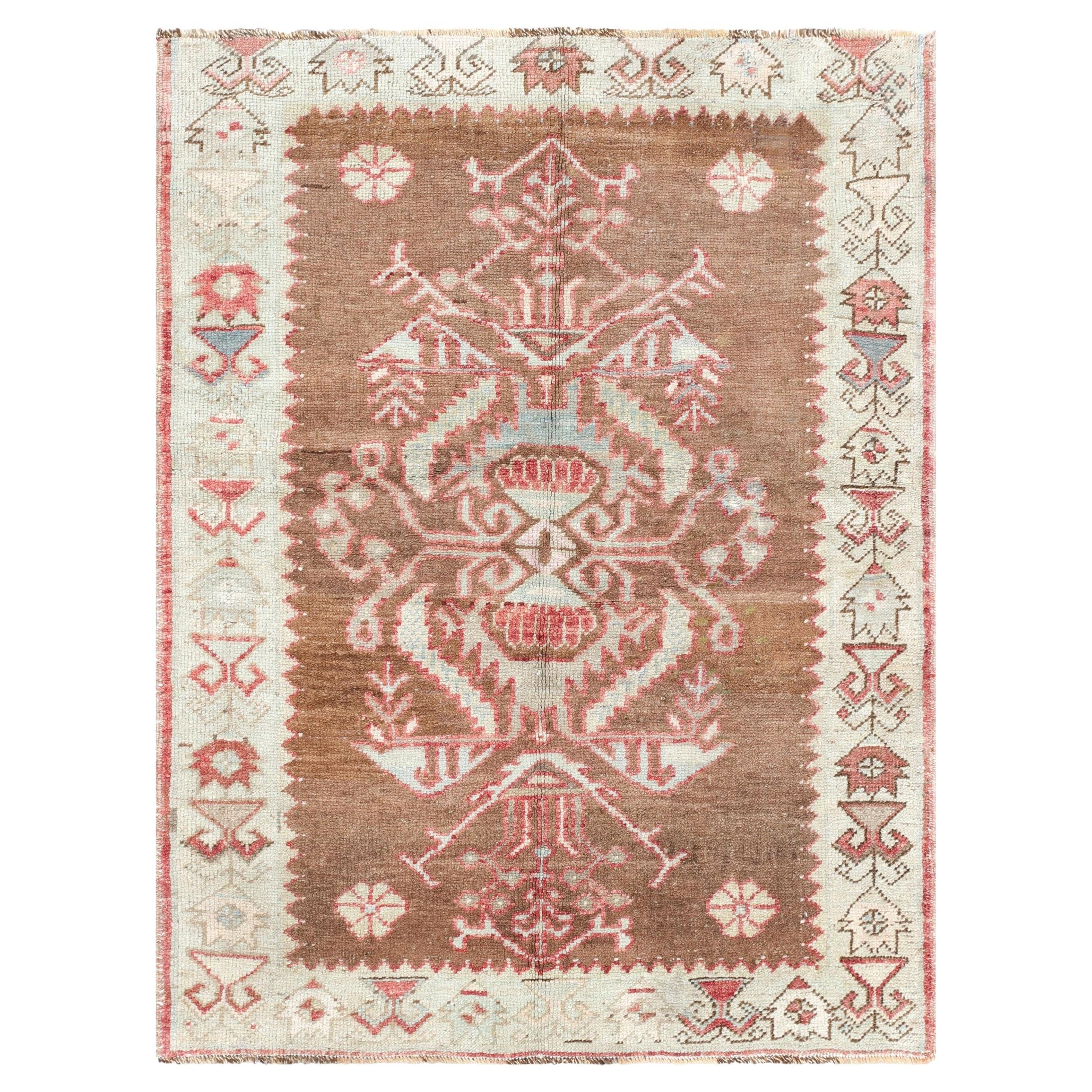 Vintage Turkish Oushak Rug - 3'6" x 4'7" For Sale