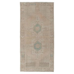 Vintage Turkish Beige Brown Hand Knotted Wool Oushak Rug