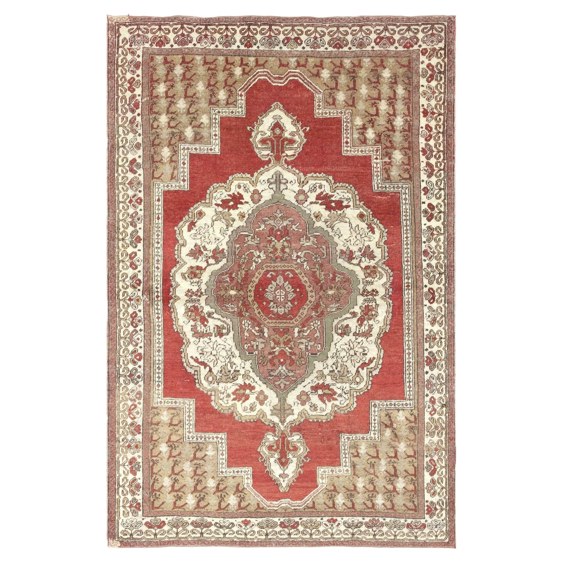 Vintage Turkish Oushak Rug - 4'6" x 6'10" For Sale