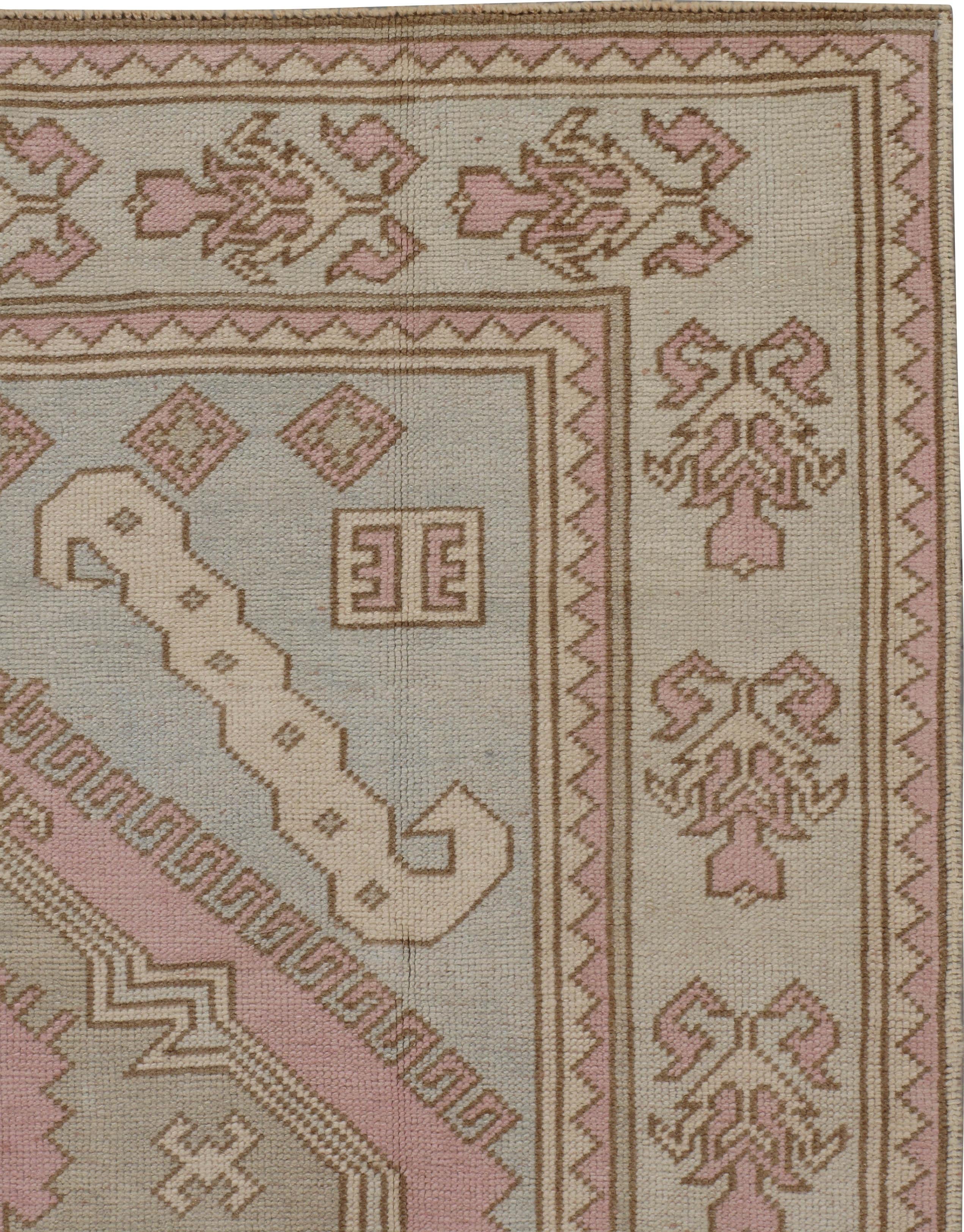CIRCA 1940 Tappeto Turco Blu Oushak Annodato a Mano in vendita 2