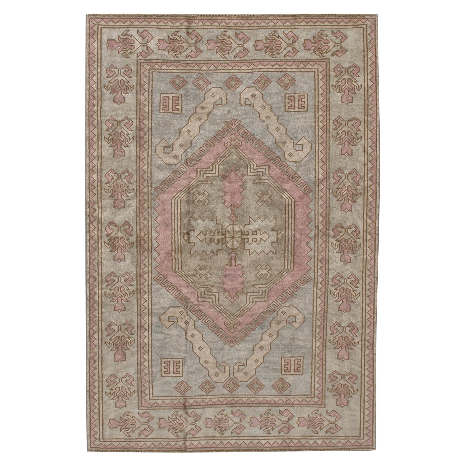 Vintage Circa 1940 Turkish Blue Oushak Hand Knotted Rug