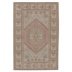 Vintage Circa 1940 Alfombra Turca Azul Oushak Anudada a Mano
