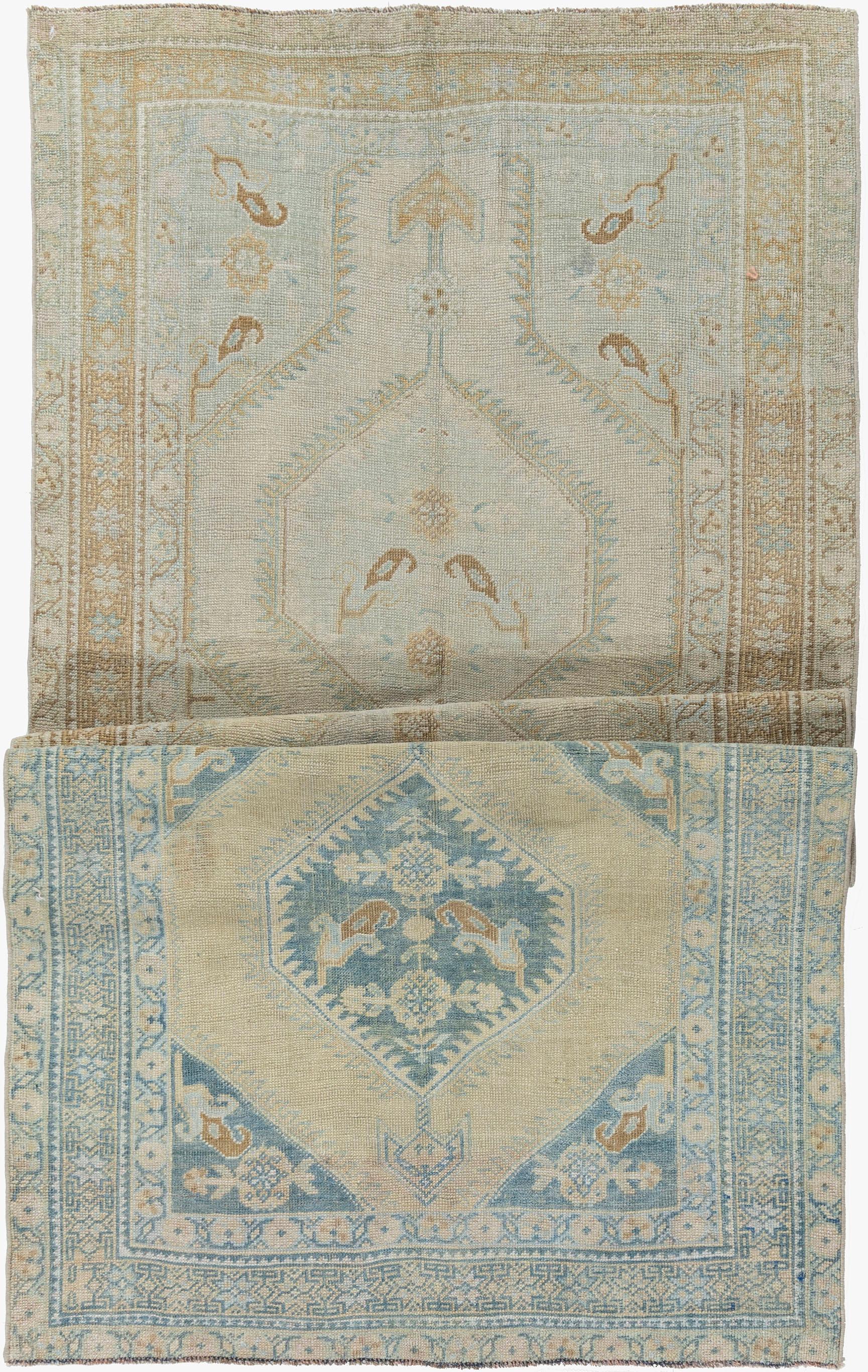 Vintage Turkish Oushak Rug 4'7 x 7'5. This lovely Rug hand knotted in Turkey in the 1940's has a natural abrash (color change) common in old pieces and giving a uniqueness to the rug. This lovely Rug hand knotted in Turkey in the 1940's has a