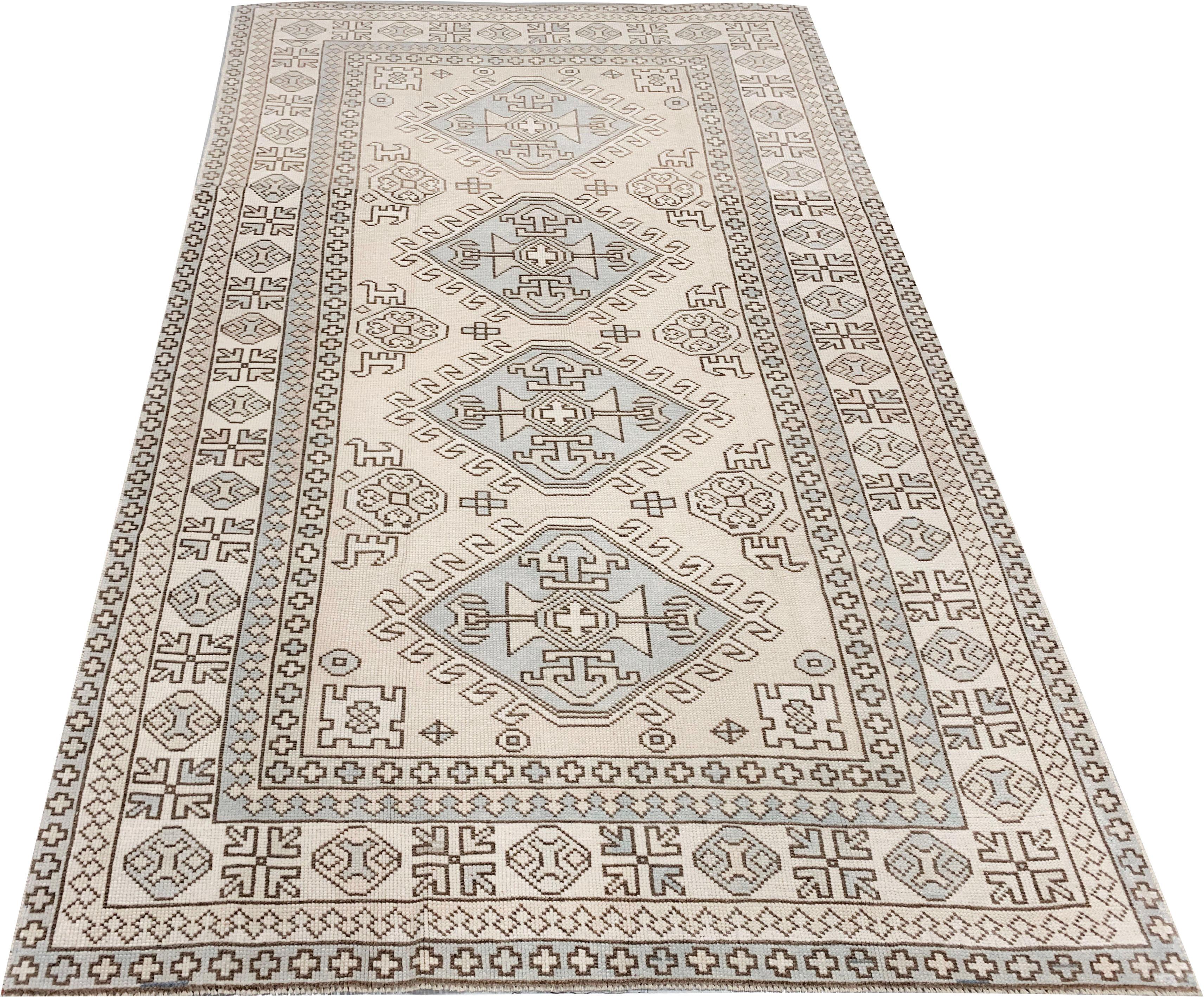 Hand-Knotted Vintage Turkish Oushak Rug  5' x 6'8 For Sale