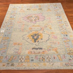 Vintage Turkish Oushak Rug, 5'4"x6'10" Hand-Knotted Wool Pastel
