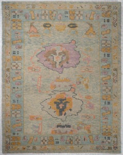 Vintage Turkish Oushak Rug, 5'4"x6'10" Hand-Knotted Wool Pastel