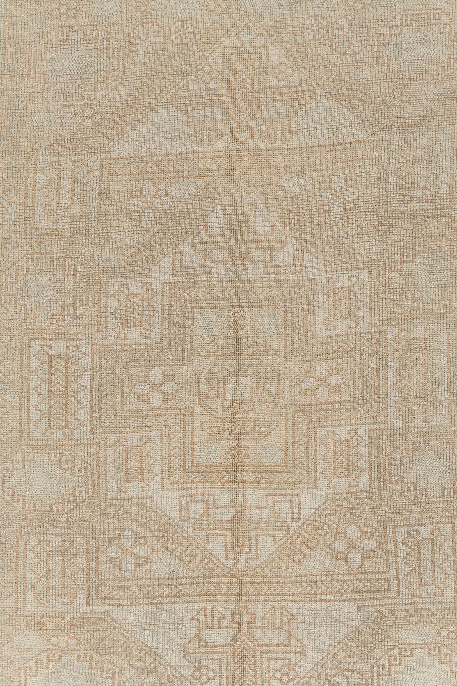 Hand-Knotted Vintage Circa 1940 Turkish Ivory Beige Oushak Wool Hand Knotted Rug 5'9 X 7'5 For Sale