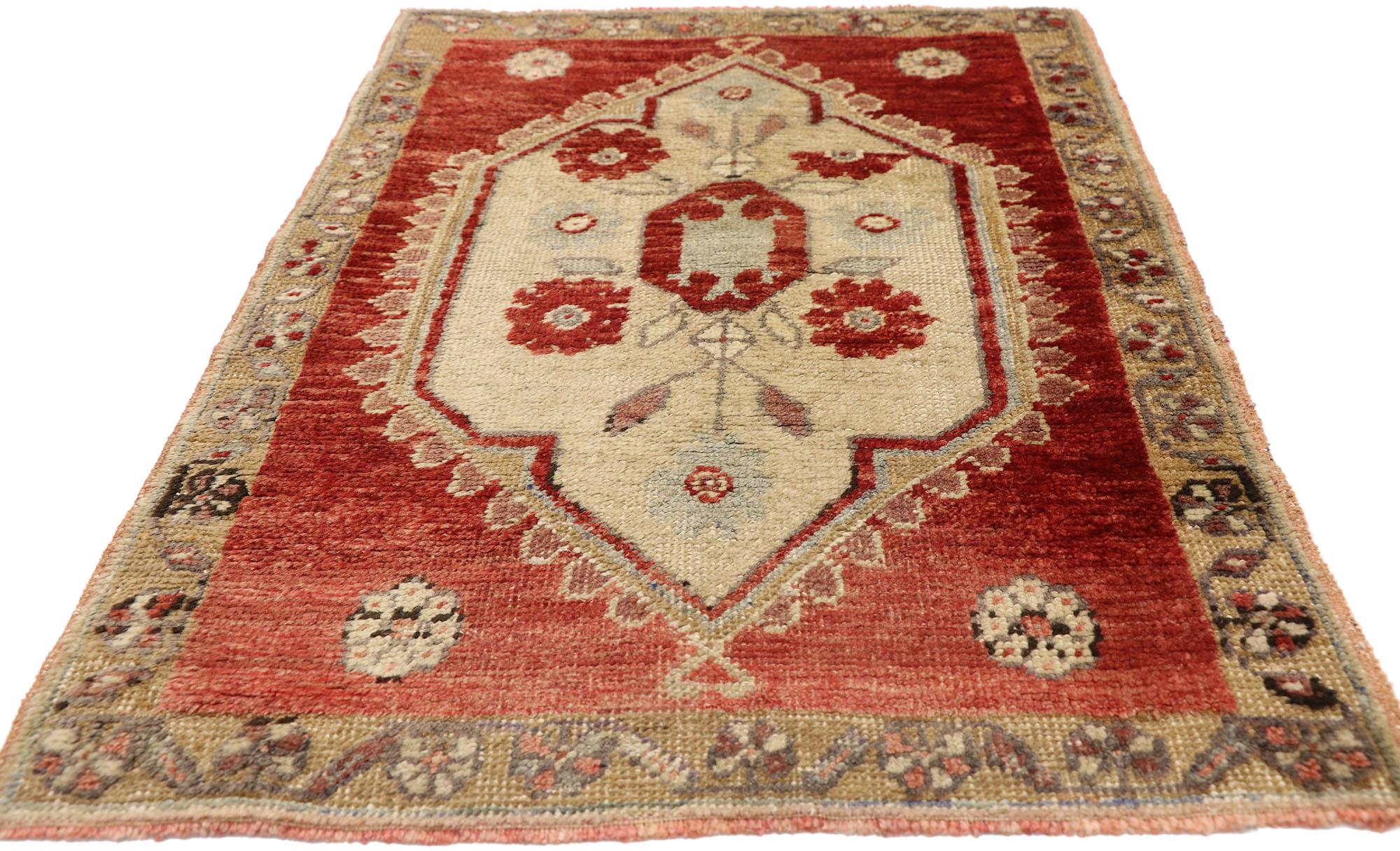 Hand-Knotted Vintage Turkish Oushak Rug Accent Rug For Sale