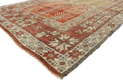 Vintage Turkish Oushak Rug, Anatolian Prayer Rug with Modern Rustic Cabine Style (Tapis de prière anatolien de style rustique)