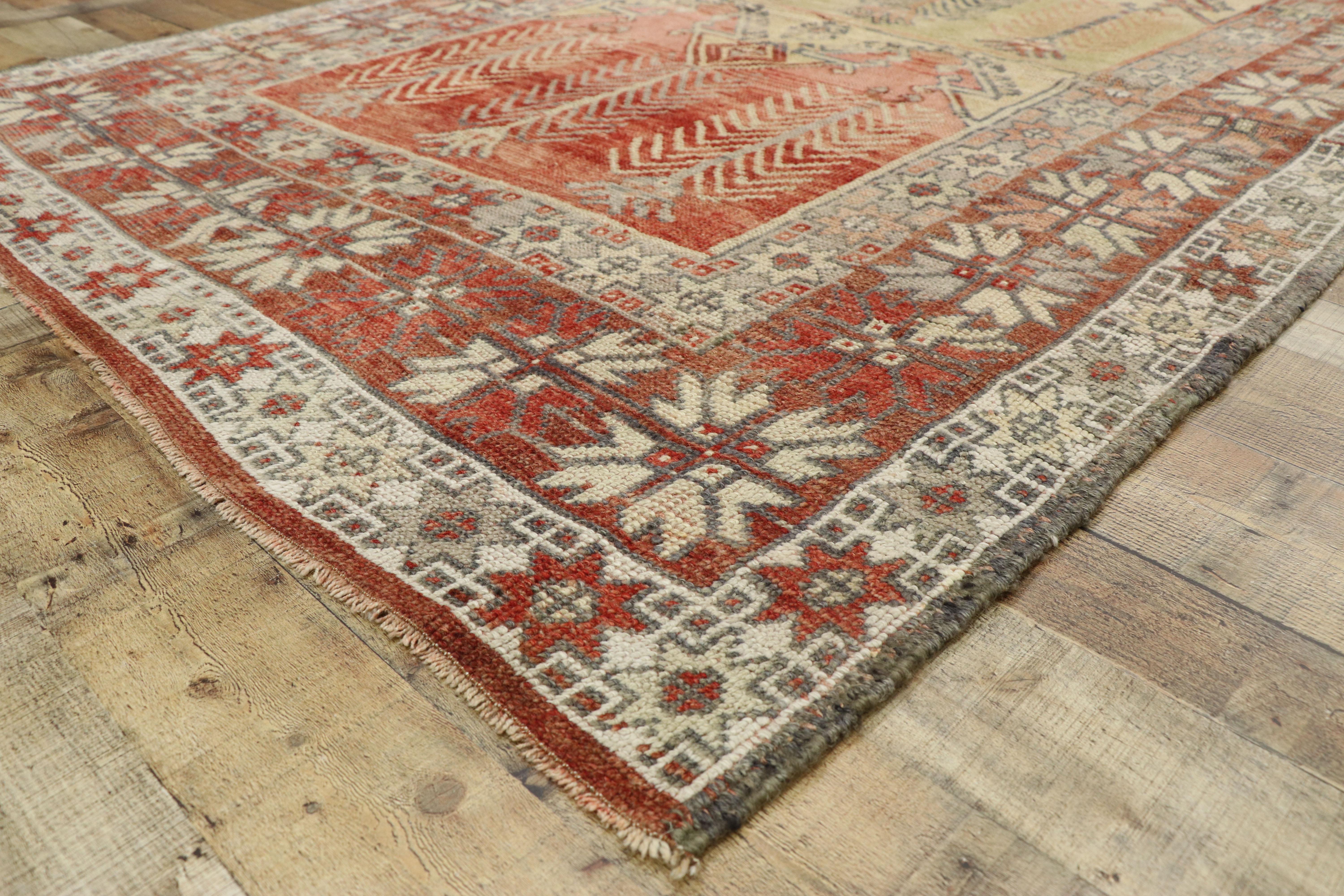 20th Century Vintage Turkish Oushak Rug, Anatolian Prayer Rug with Modern Rustic Cabin Style For Sale