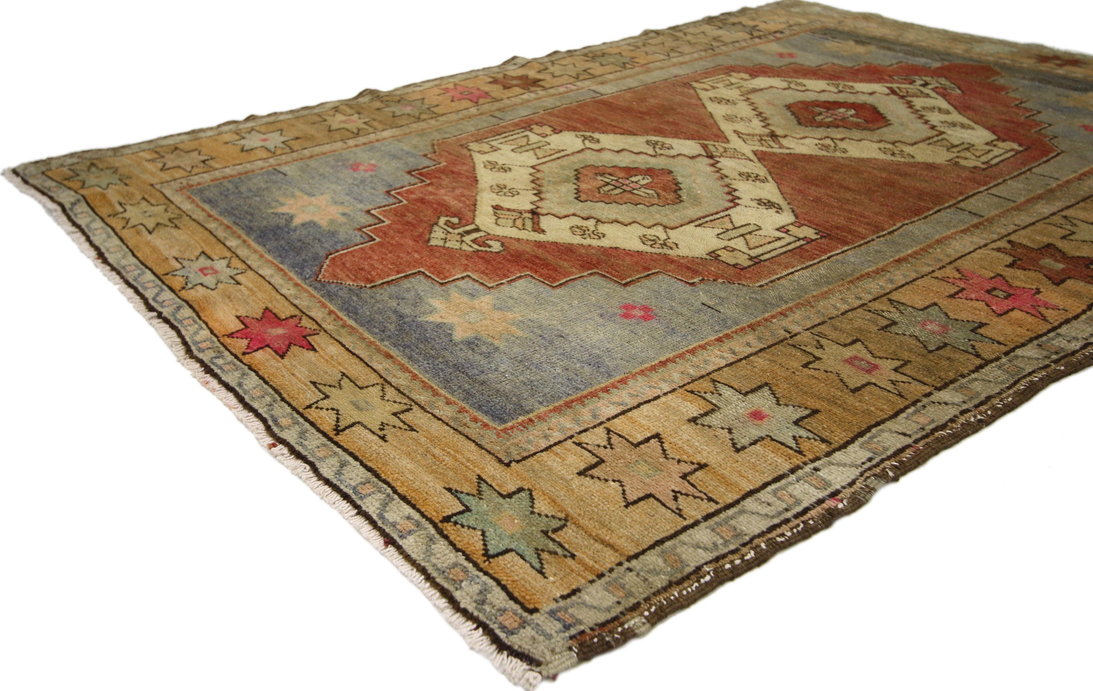 Tribal Vintage Turkish Oushak Rug Area Rug with Romantic Bohemian Style