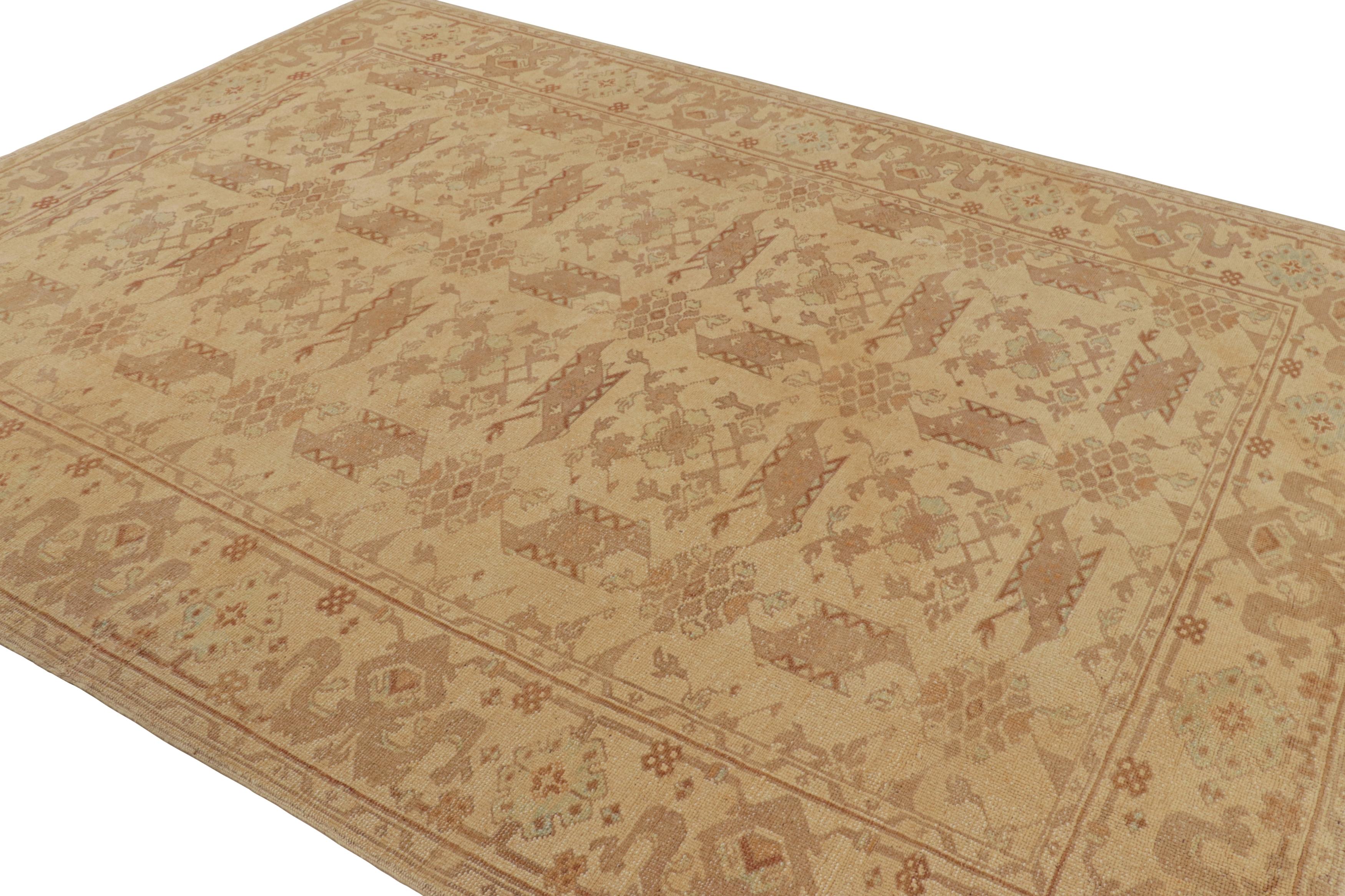Vintage Turkish Oushak Rug Beige-Brown, Red Floral Pattern by Rug & Kilim In Good Condition For Sale In Long Island City, NY