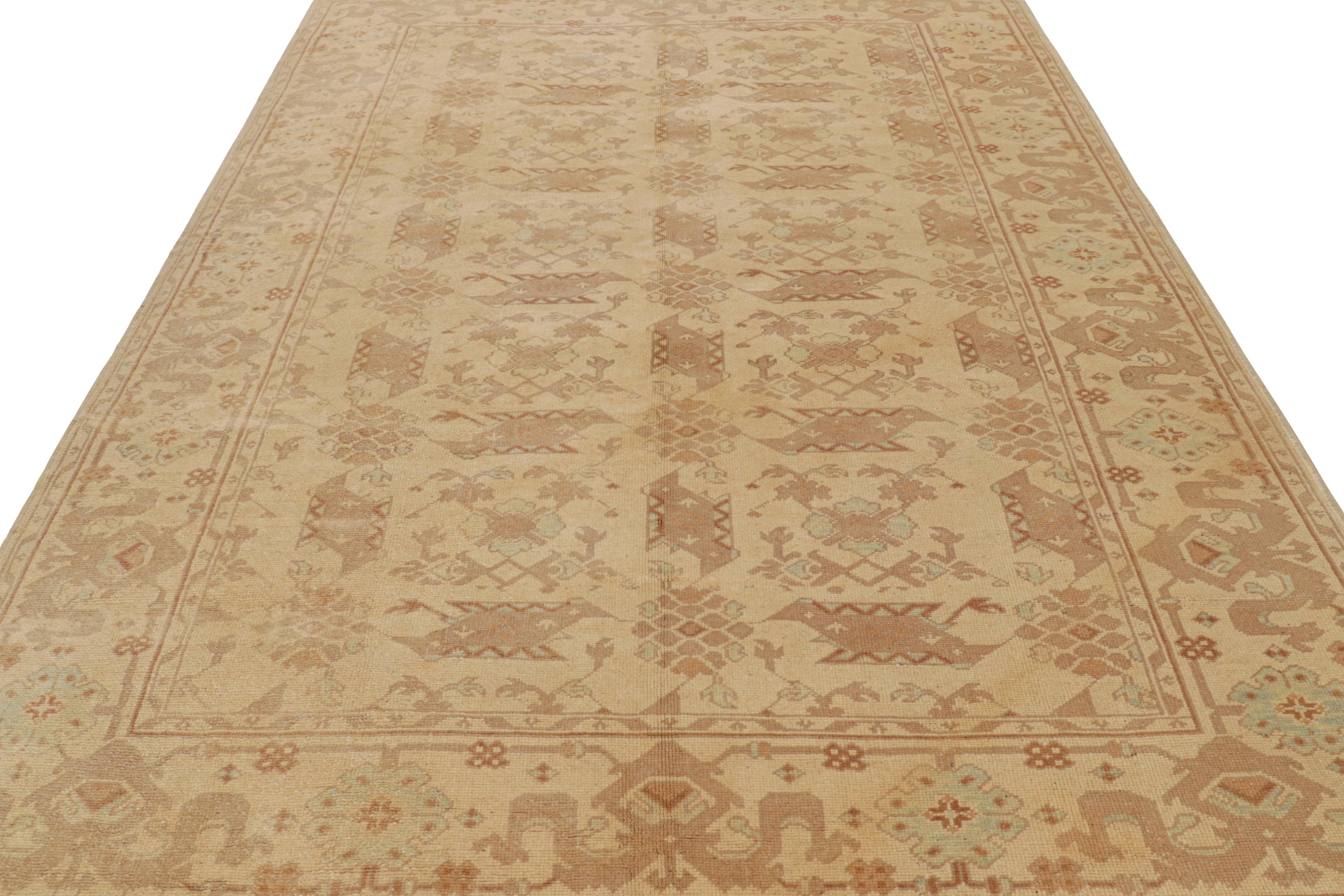 Mid-20th Century Vintage Turkish Oushak Rug Beige-Brown, Red Floral Pattern by Rug & Kilim For Sale