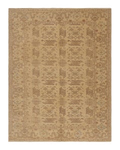 Tapis turc Oushak vintage beige-marron, motif floral rouge de Rug & Kilim